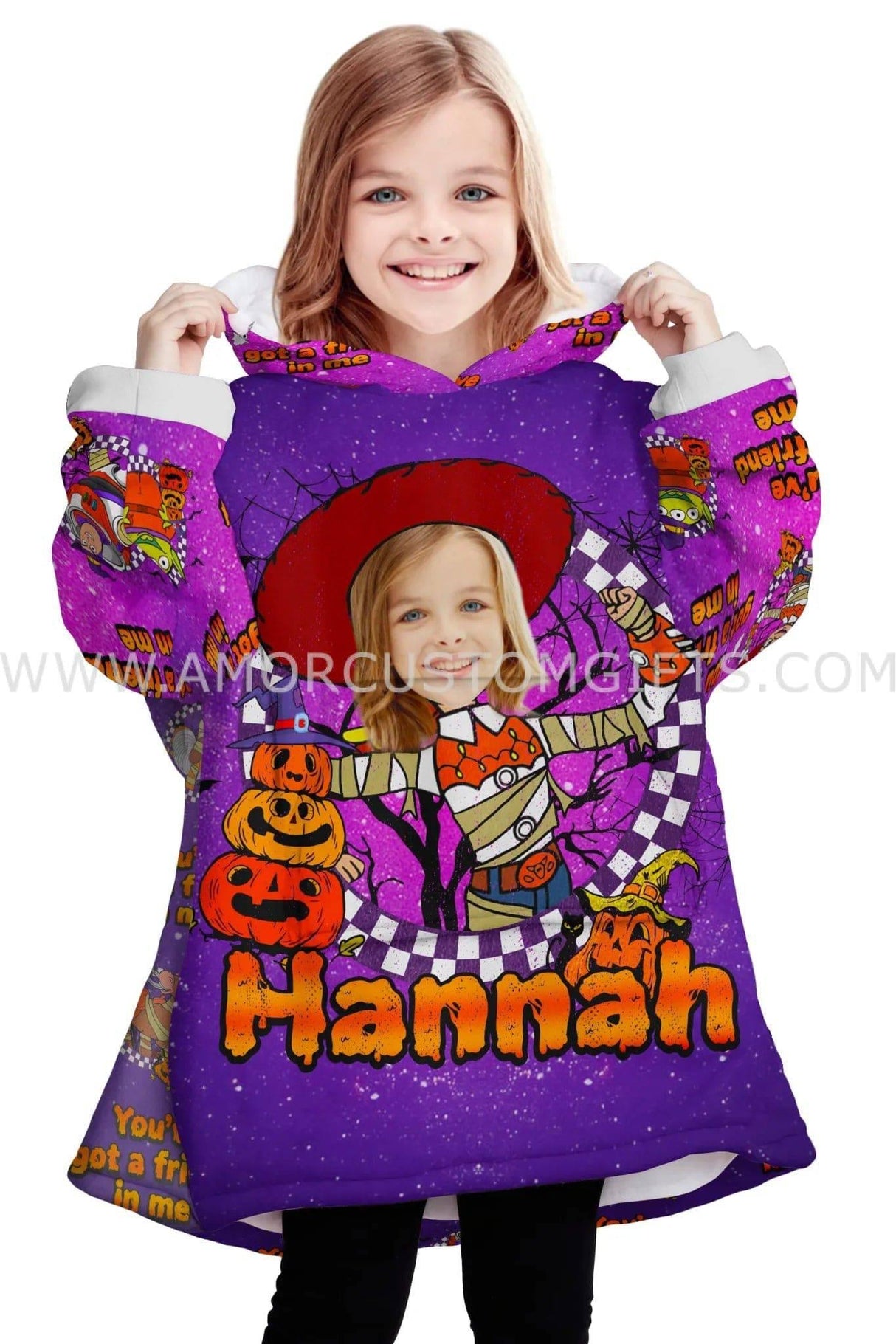 Personalized Face & Name Toy Adventure Story Halloween Jessi Snug Oversized Wearable Hoodie Blanket