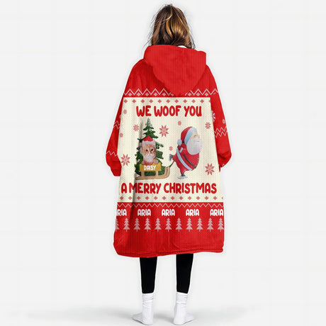 Personalized Face & Name Xmas We Woof You Snug Oversized Wearable Hoodie Blanket