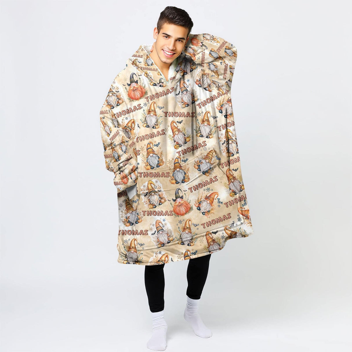 Personalized Fall Gnomes Snug Oversized Wearable Hoodie Blanket