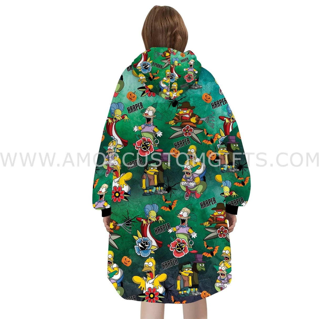 Personalized Family Yellow Cartoon Character Snug Oversized Wearable Hoodie Blanket