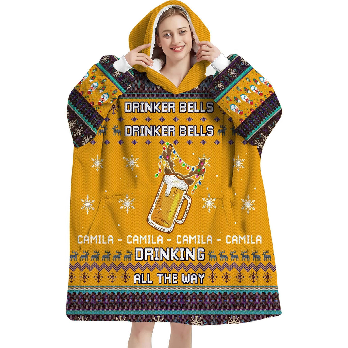 Personalized Fireball Drinker Bells Drinking All The Way Snug Oversized Wearable Hoodie Blanket