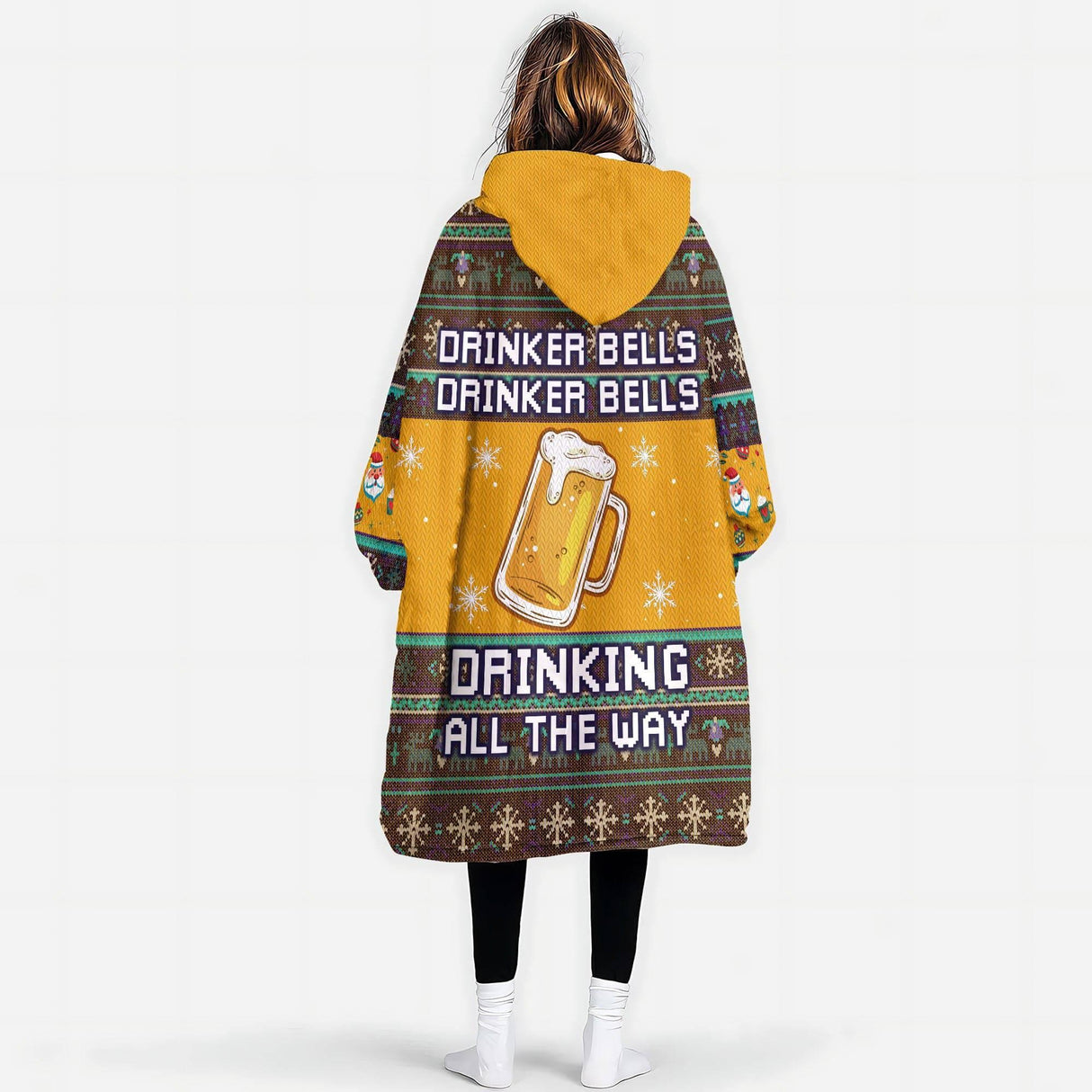 Personalized Fireball Drinker Bells Drinking All The Way Snug Oversized Wearable Hoodie Blanket