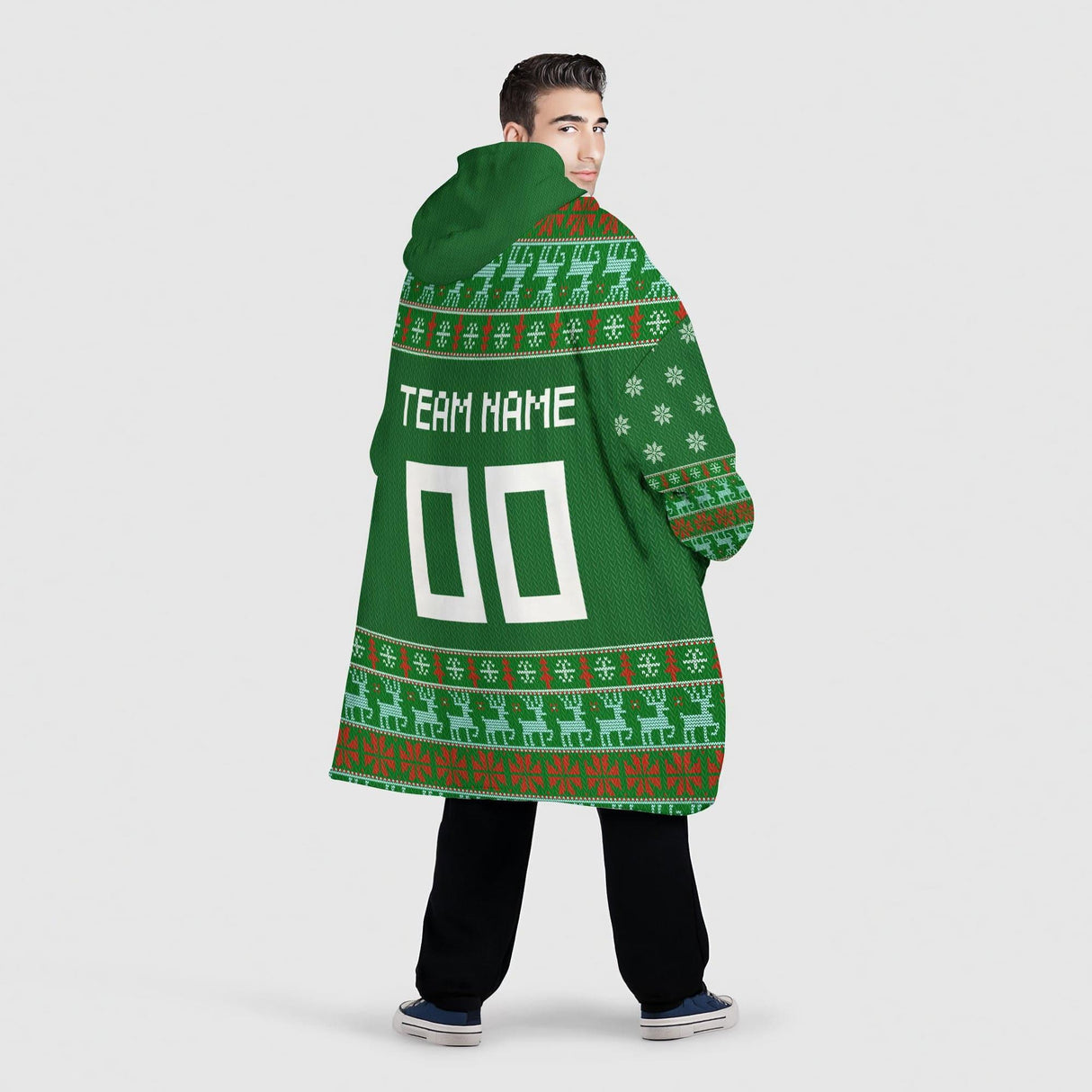 Personalized Football Christmas Snug Oversized Wearable Hoodie Blanket