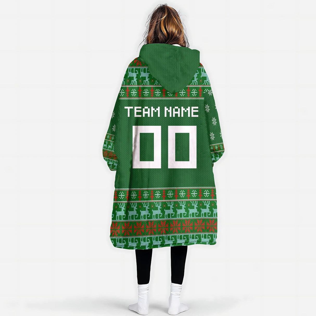 Personalized Football Christmas Snug Oversized Wearable Hoodie Blanket