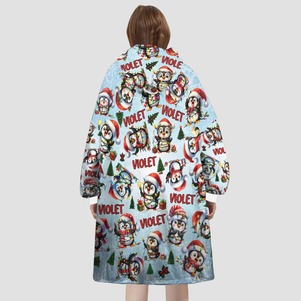 Personalized Funny Christmas Penguin Snug Oversized Wearable Hoodie Blanket