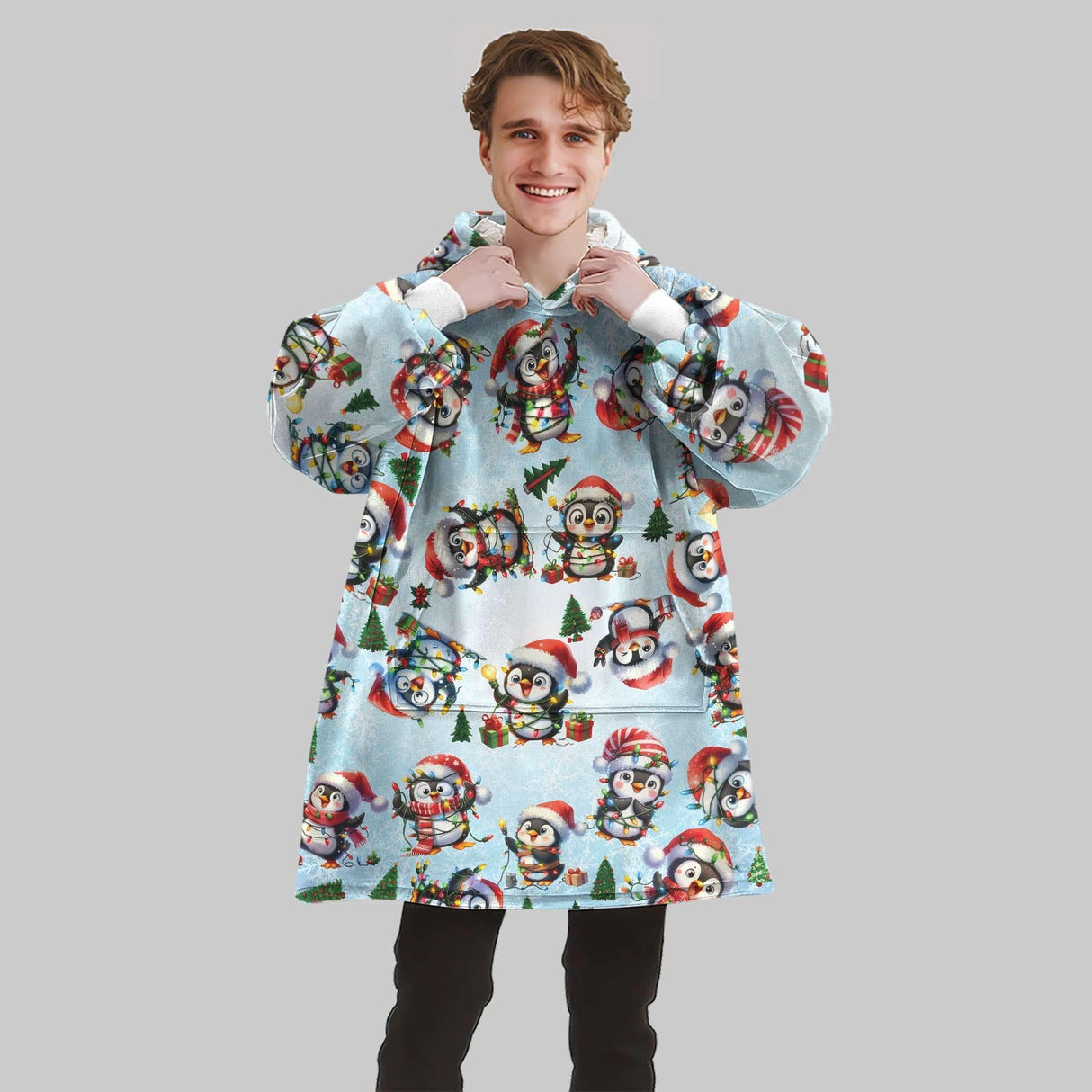 Personalized Funny Christmas Penguin Snug Oversized Wearable Hoodie Blanket