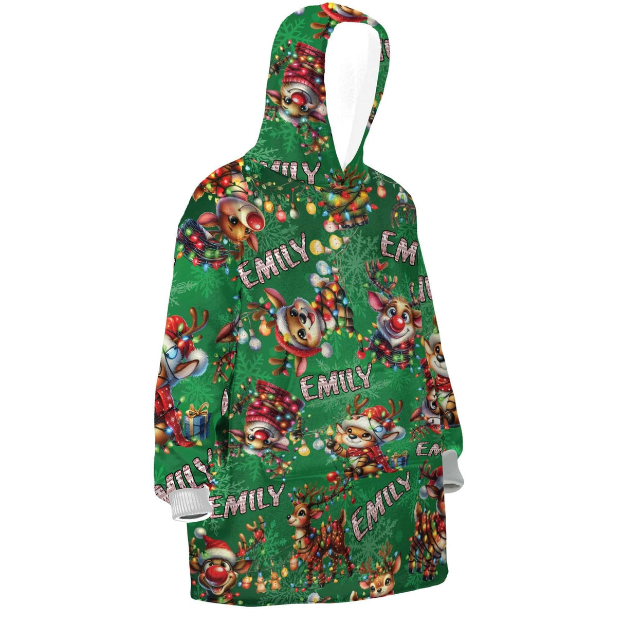 Personalized Funny Christmas Reindeer Snug Oversized Wearable Hoodie Blanket