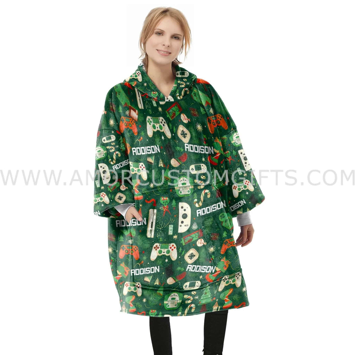 Personalized Game Christmas Pattern Snug Oversized Wearable Hoodie Blanket