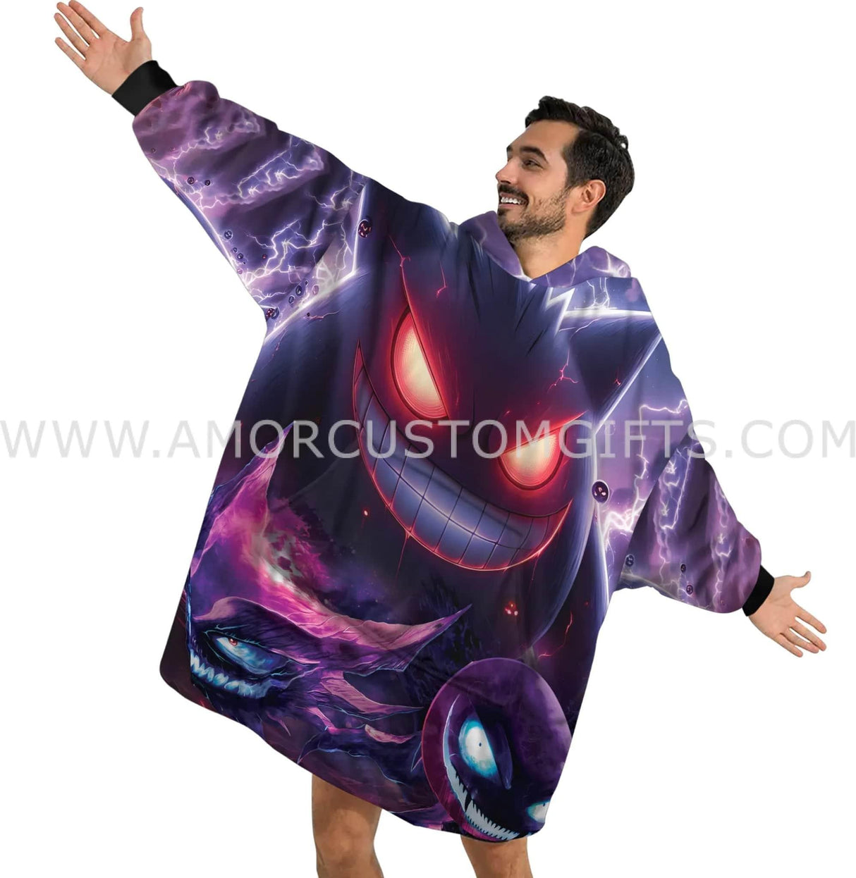 Personalized Gengar Family Snug Oversized Wearable Hoodie Blanket