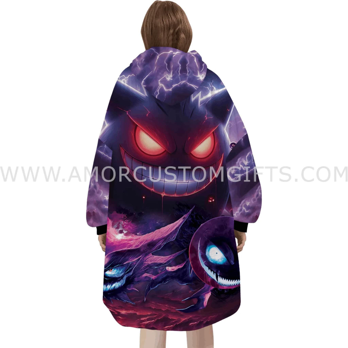 Personalized Gengar Family Snug Oversized Wearable Hoodie Blanket