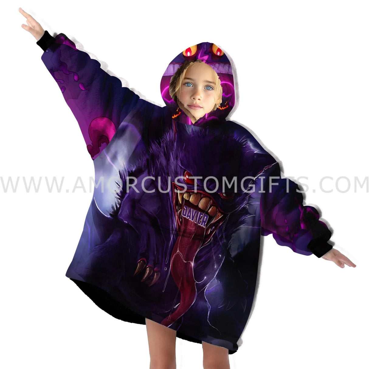 Personalized Gengar Halloween Snug Oversized Wearable Hoodie Blanket