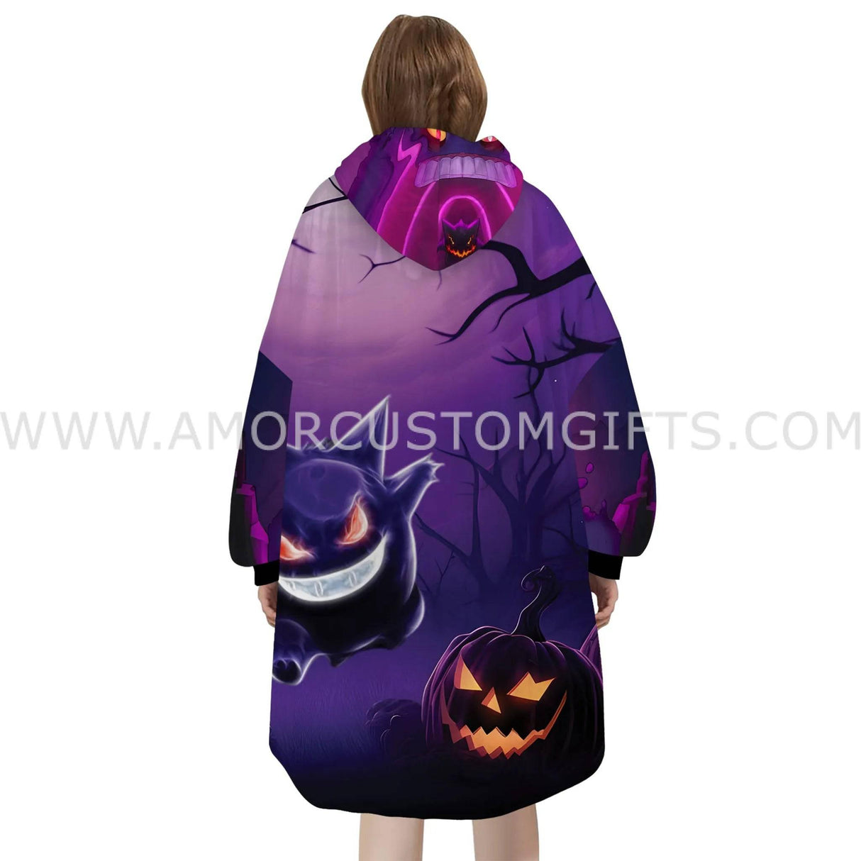 Personalized Gengar Halloween Snug Oversized Wearable Hoodie Blanket