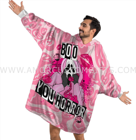 Personalized Ghost Face Halloween Snug Oversized Wearable Hoodie Blanket