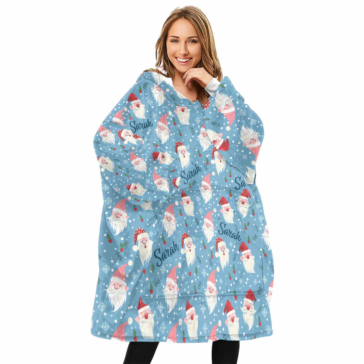 Personalized Gnomes Christmas Snug Oversized Wearable Hoodie Blanket