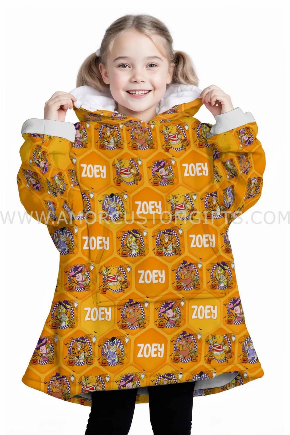 Personalized Gold Bear Halloween Snug Oversized Wearable Hoodie Blanket