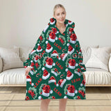 Personalized Green Santa Claus Hats Snug Oversized Wearable Hoodie Blanket