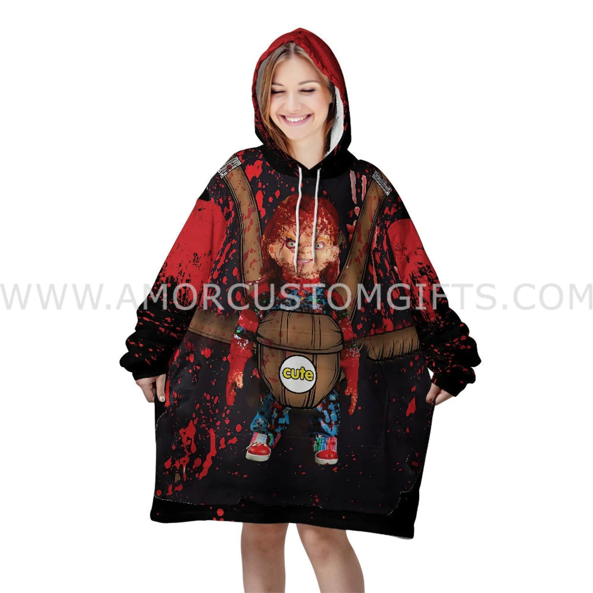 Personalized Halloween Chucky Snug Oversized Wearable Hoodie Blanket