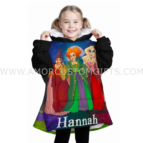 Personalized Halloween Coffee Sanderson Sisters Snug Oversized Wearable Hoodie Blanket