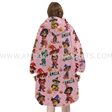 Personalized Halloween Rescue Dogs Hero Squad Puppies Snug Oversized Wearable Hoodie Blanket