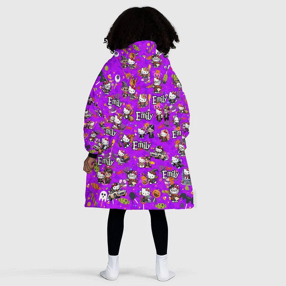 Personalized Halloween Hello Cartoon Cat Kittie Snug Oversized Wearable Hoodie Blanket