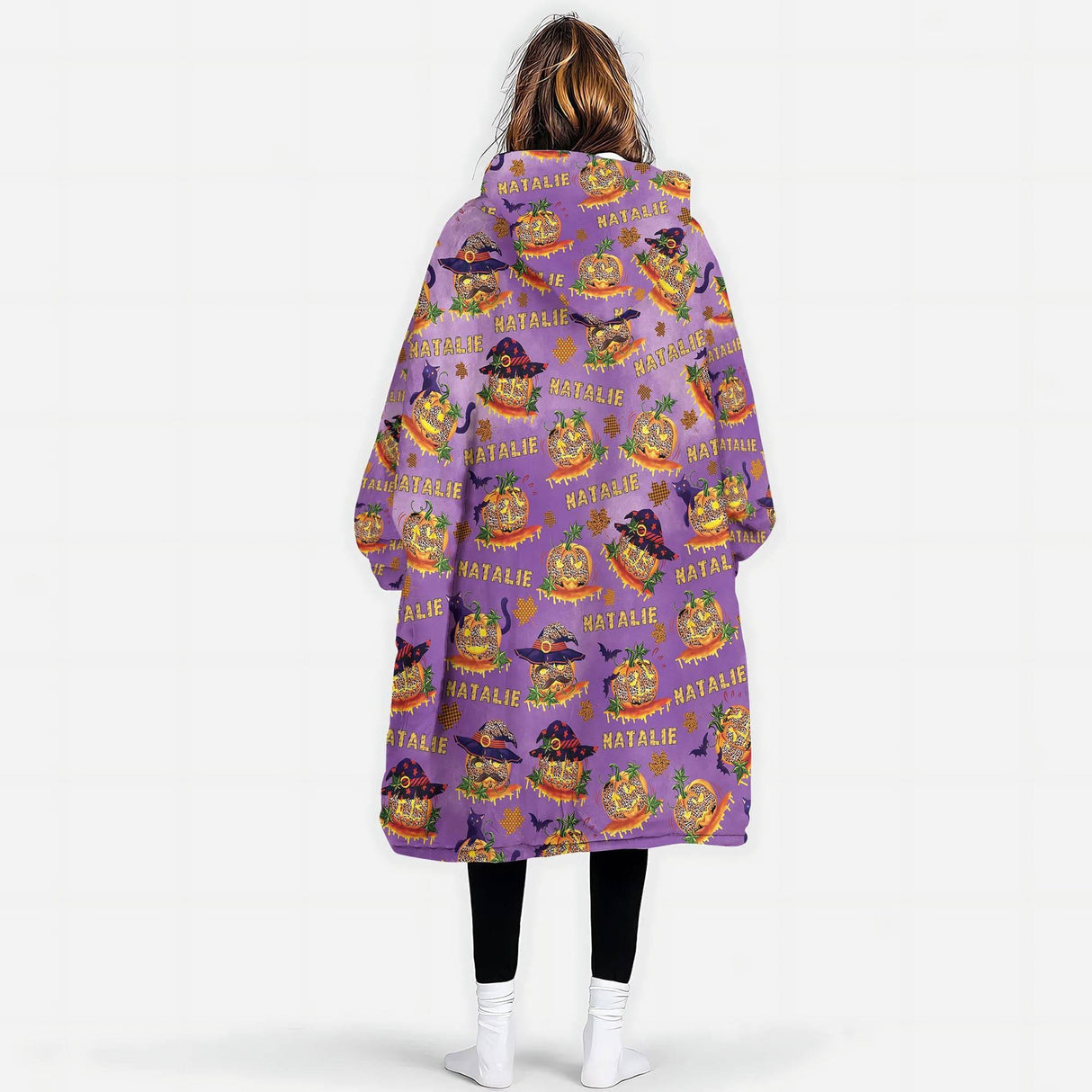 Personalized Halloween Pumpkin Leopard Snug Oversized Wearable Hoodie Blanket