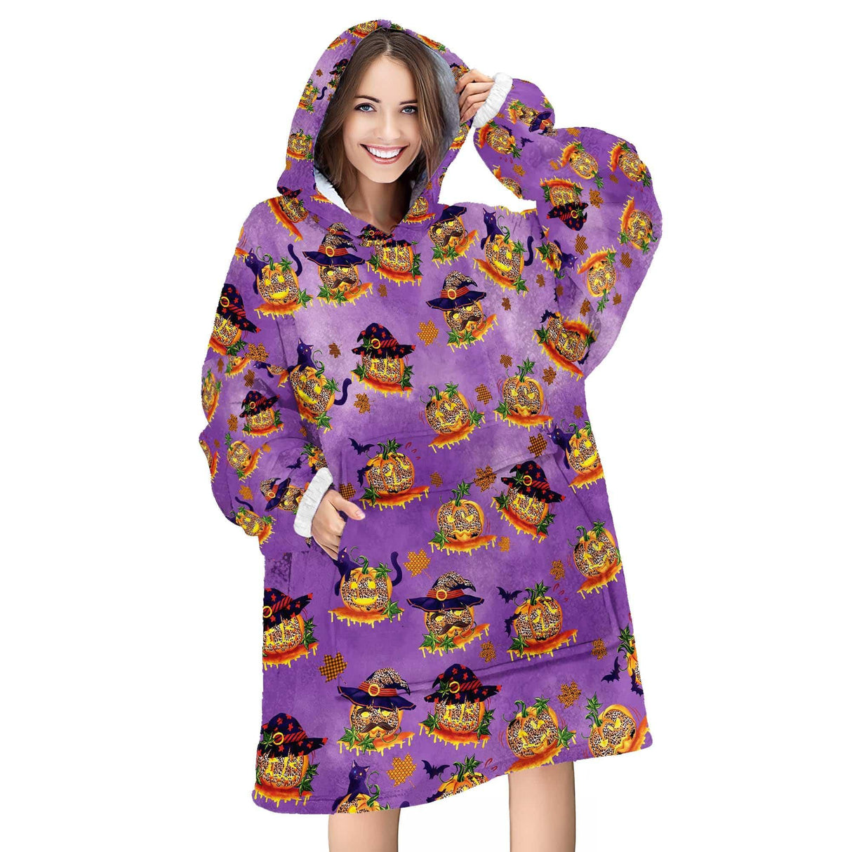 Personalized Halloween Pumpkin Leopard Snug Oversized Wearable Hoodie Blanket