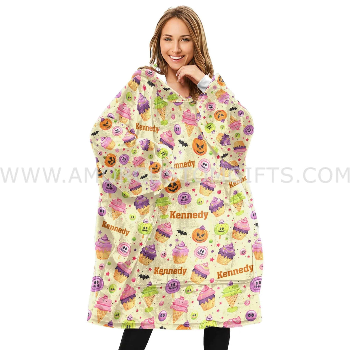 Personalized Halloween Spooky Cupcake Snug Oversized Wearable Hoodie Blanket