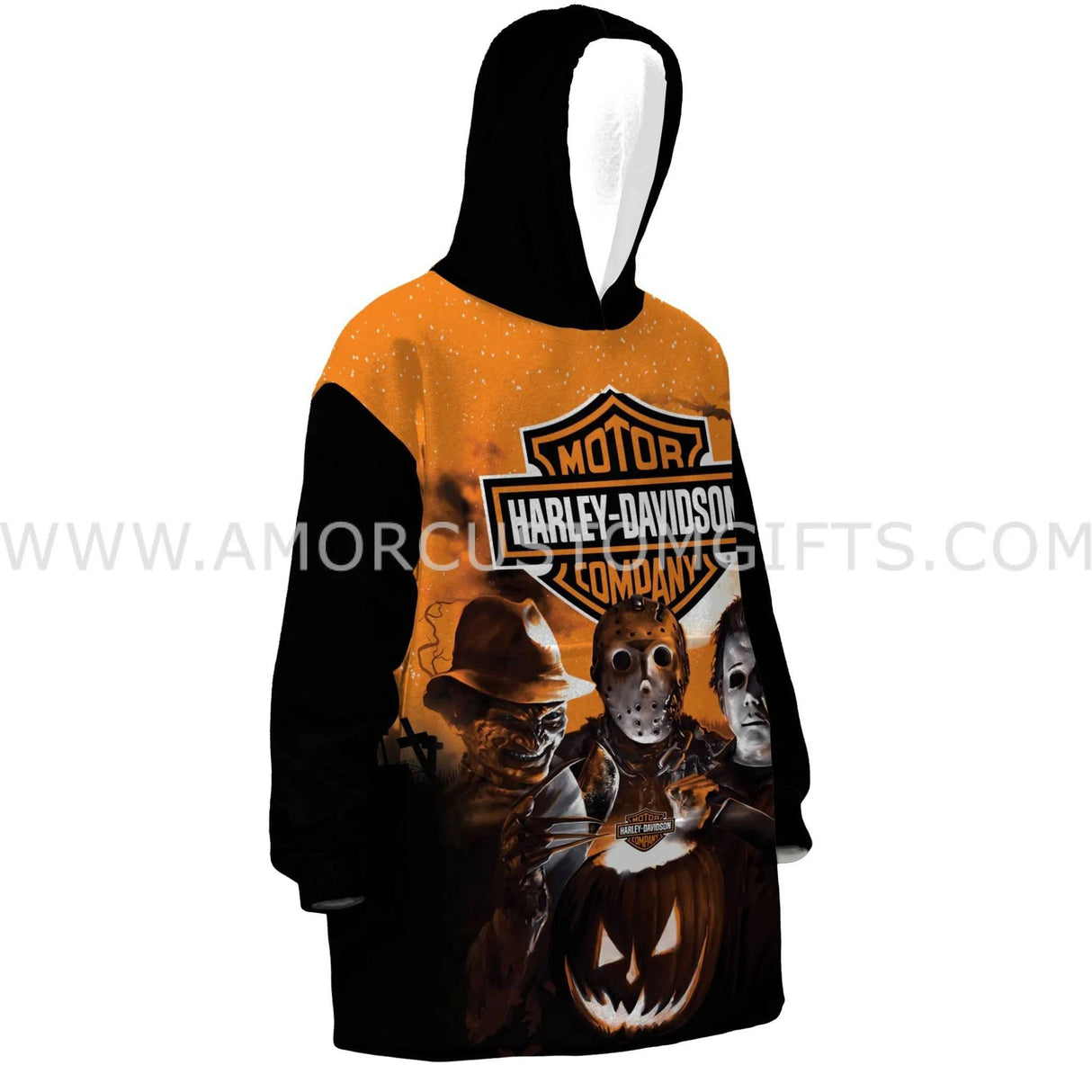 Personalized Harley Davidson Halloween Snug Oversized Wearable Hoodie Blanket