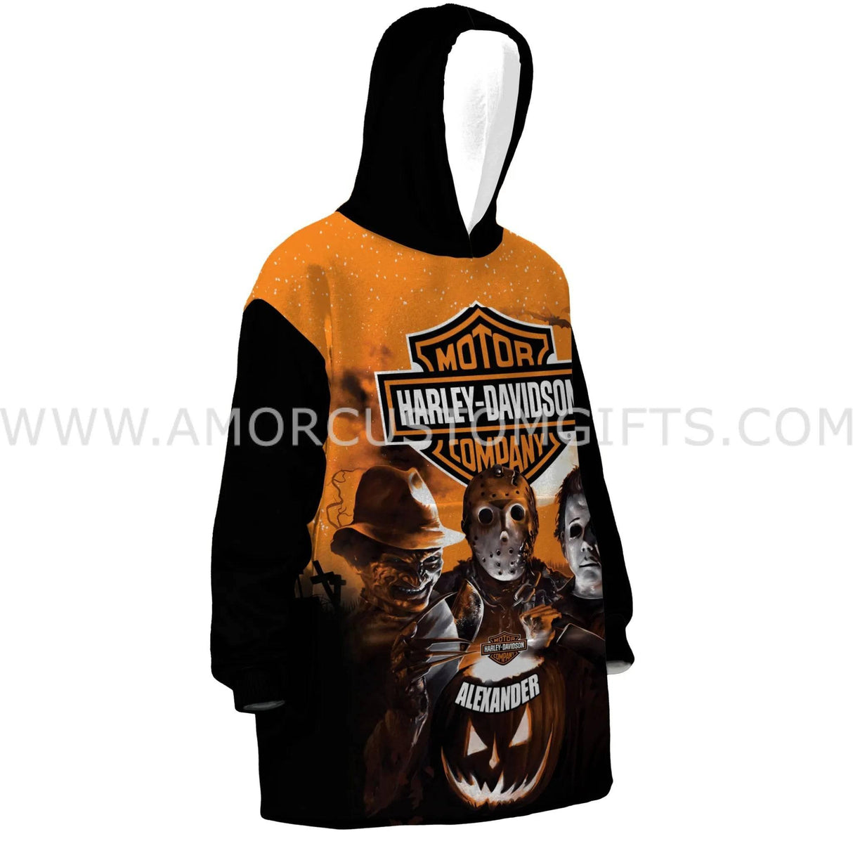 Personalized Harley Davidson Halloween Snug Oversized Wearable Hoodie Blanket