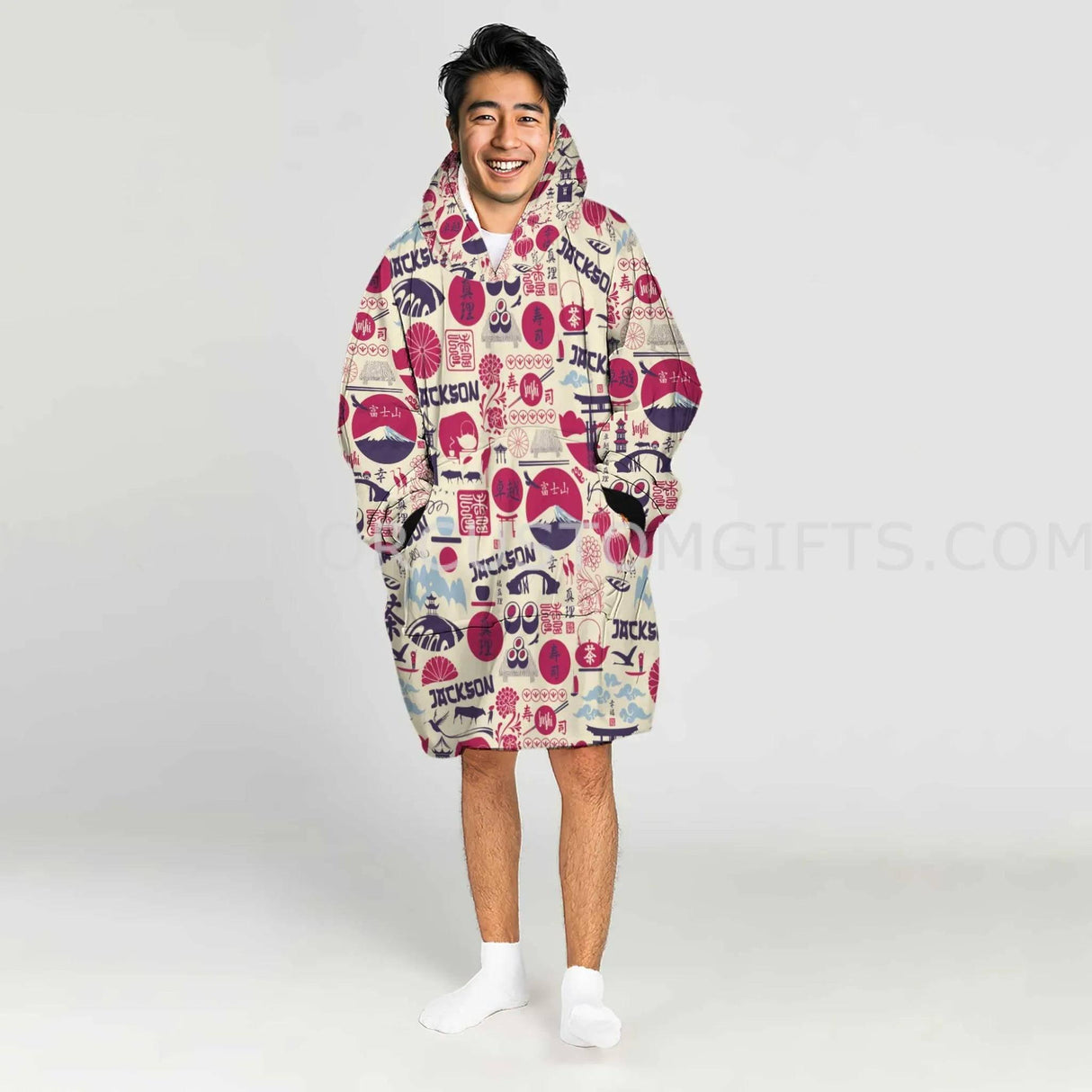 Personalized Japanese Culture Snug Oversized Wearable Hoodie Blanket