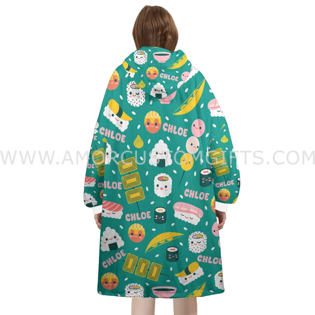 Personalized Japanese Food Sushi Snug Oversized Wearable Hoodie Blanket