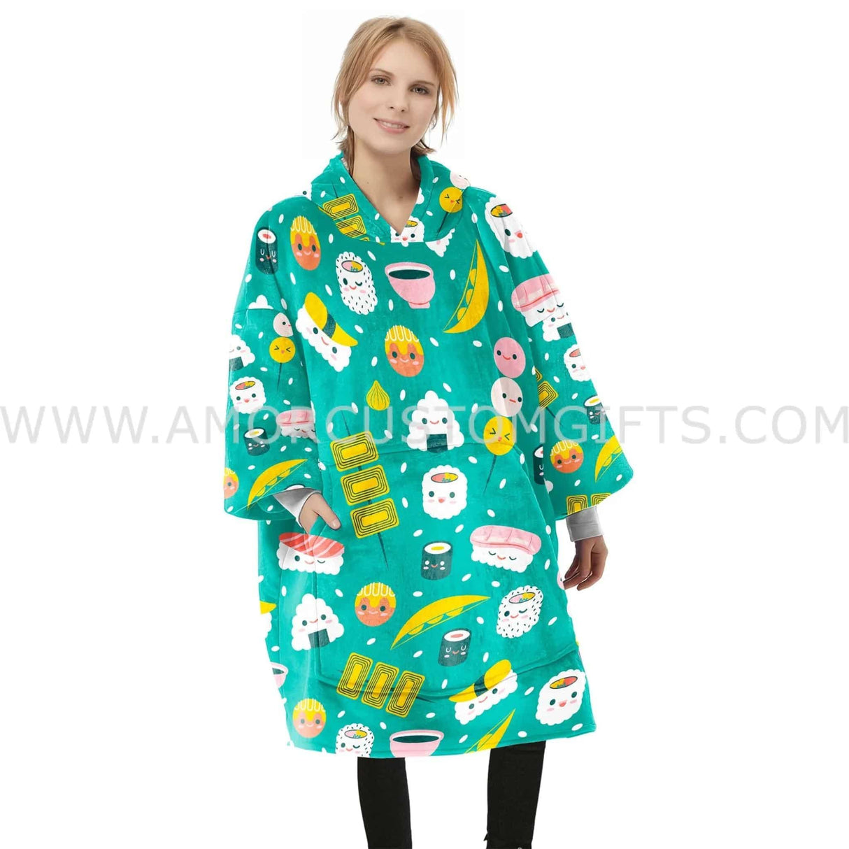 Personalized Japanese Food Sushi Snug Oversized Wearable Hoodie Blanket