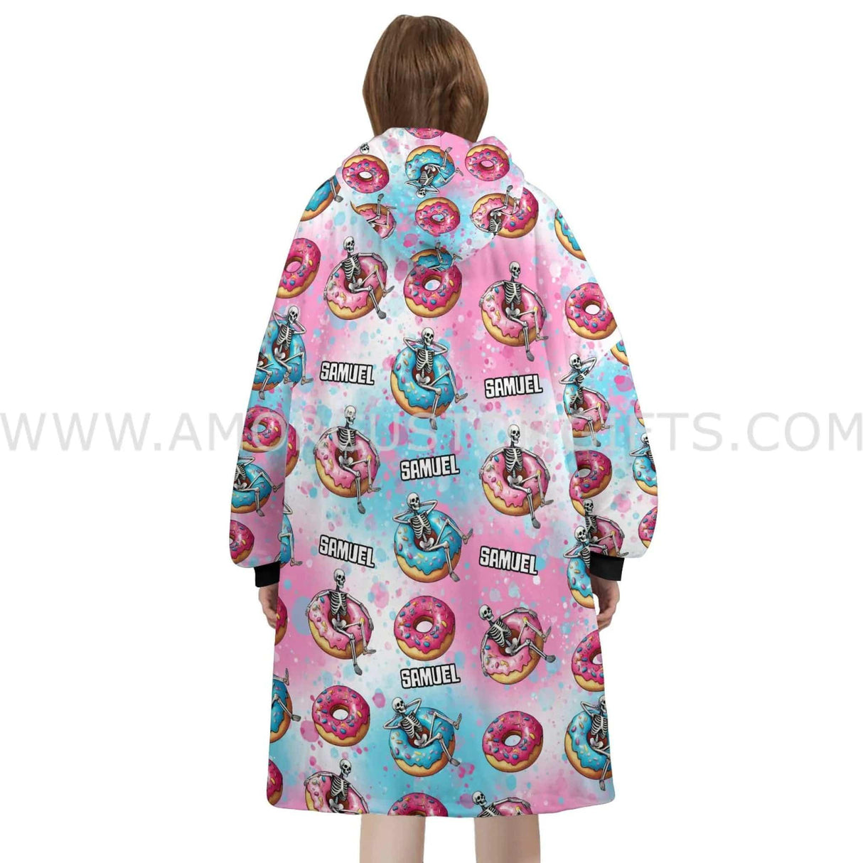 Personalized Just Chillin Sarcastic Skeleton Donut Disturb Halloween Snug Oversized Wearable Hoodie Blanket