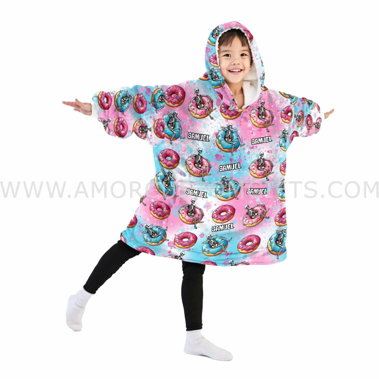 Personalized Just Chillin Sarcastic Skeleton Donut Disturb Halloween Snug Oversized Wearable Hoodie Blanket