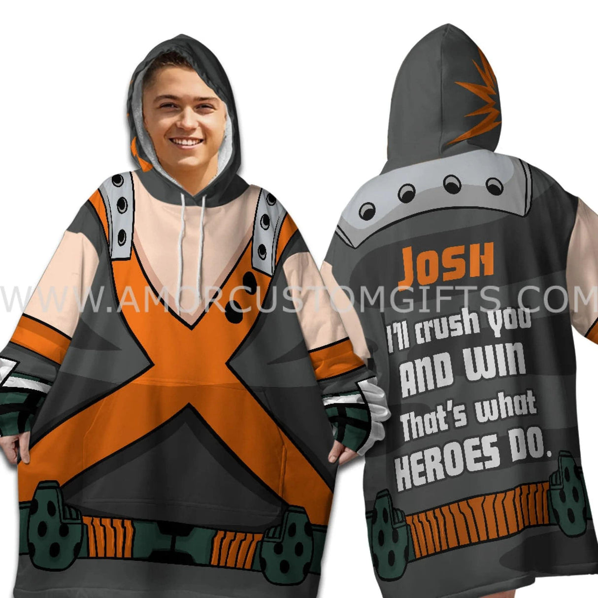 Personalized Katsuki Bakugo - MHA Snug Oversized Wearable Hoodie Blanket