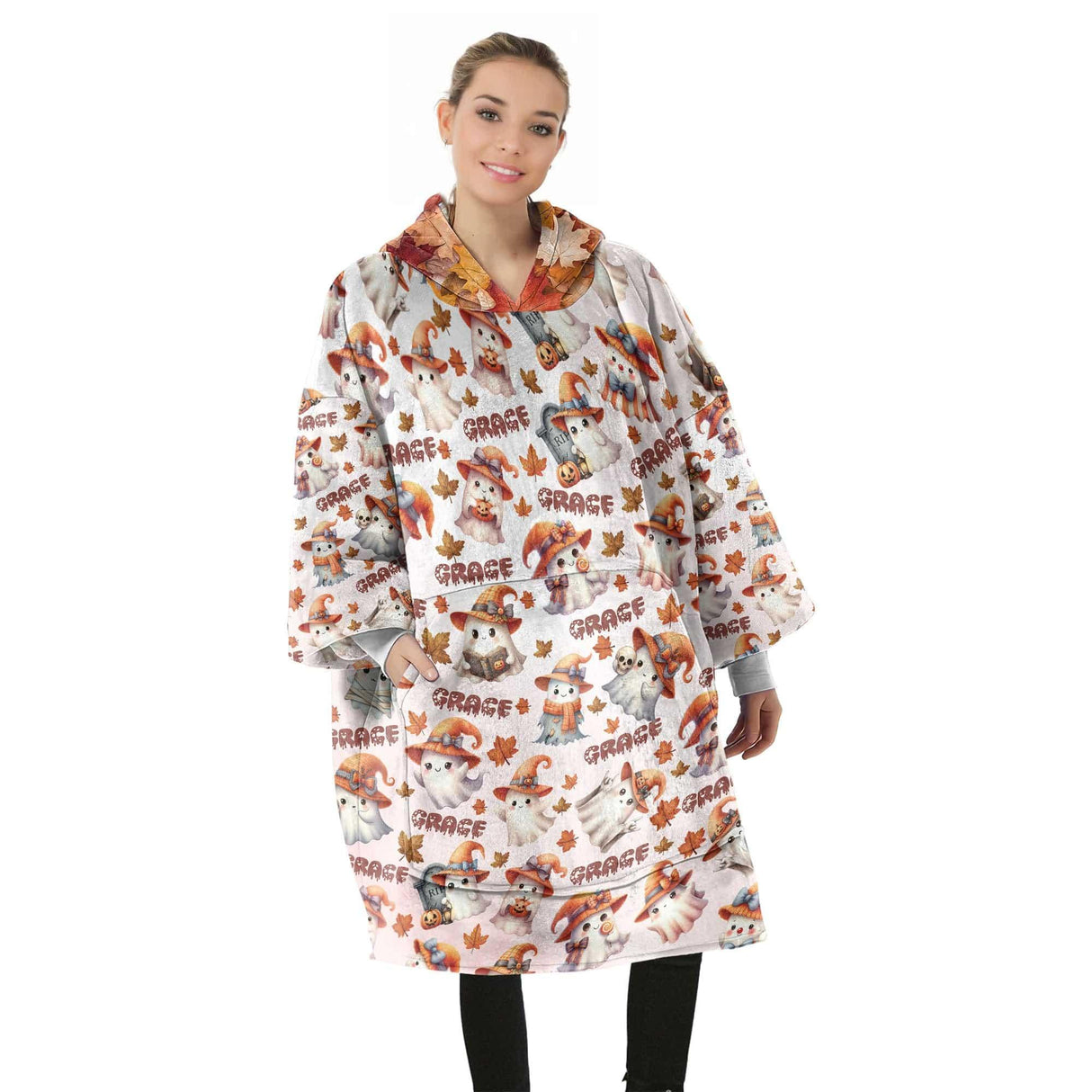 Personalized Kawaii Halloween Ghost Snug Oversized Wearable Hoodie Blanket