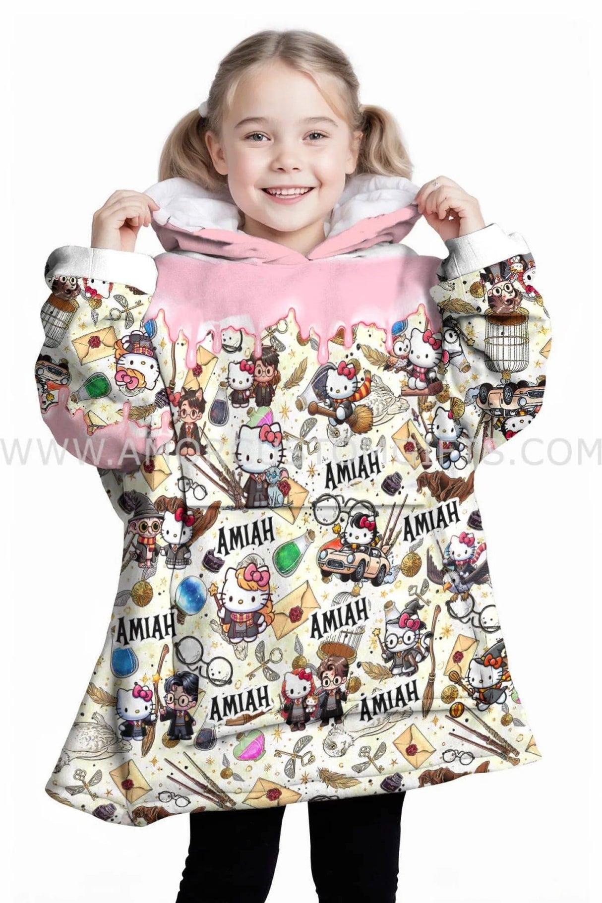 Personalized Kitty Potter Halloween Snug Oversized Wearable Hoodie Blanket