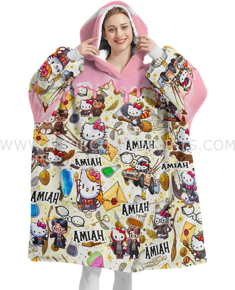 Personalized Kitty Potter Halloween Snug Oversized Wearable Hoodie Blanket