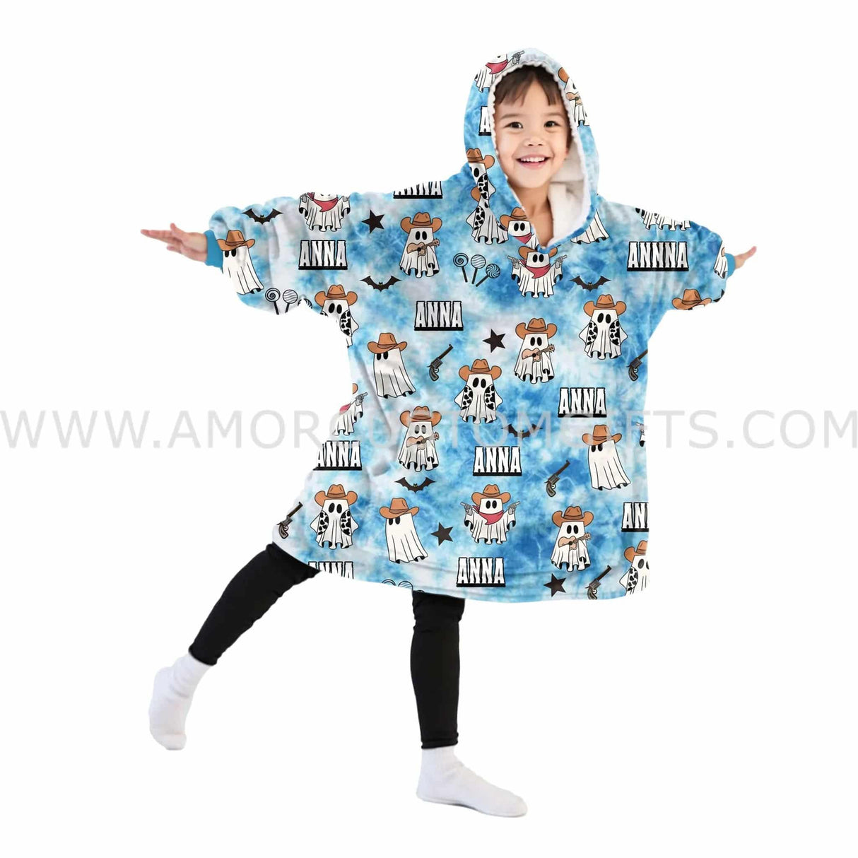 Personalized Lovely Boo Halloween Coboy Ghost Snug Oversized Wearable Hoodie Blanket