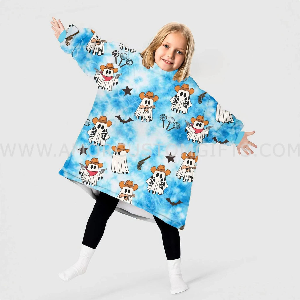 Personalized Lovely Boo Halloween Coboy Ghost Snug Oversized Wearable Hoodie Blanket