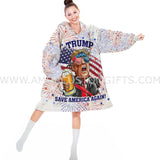 Personalized Maga 2024 Republican vs Democrat Funny Voting Snug Oversized Wearable Hoodie Blanket