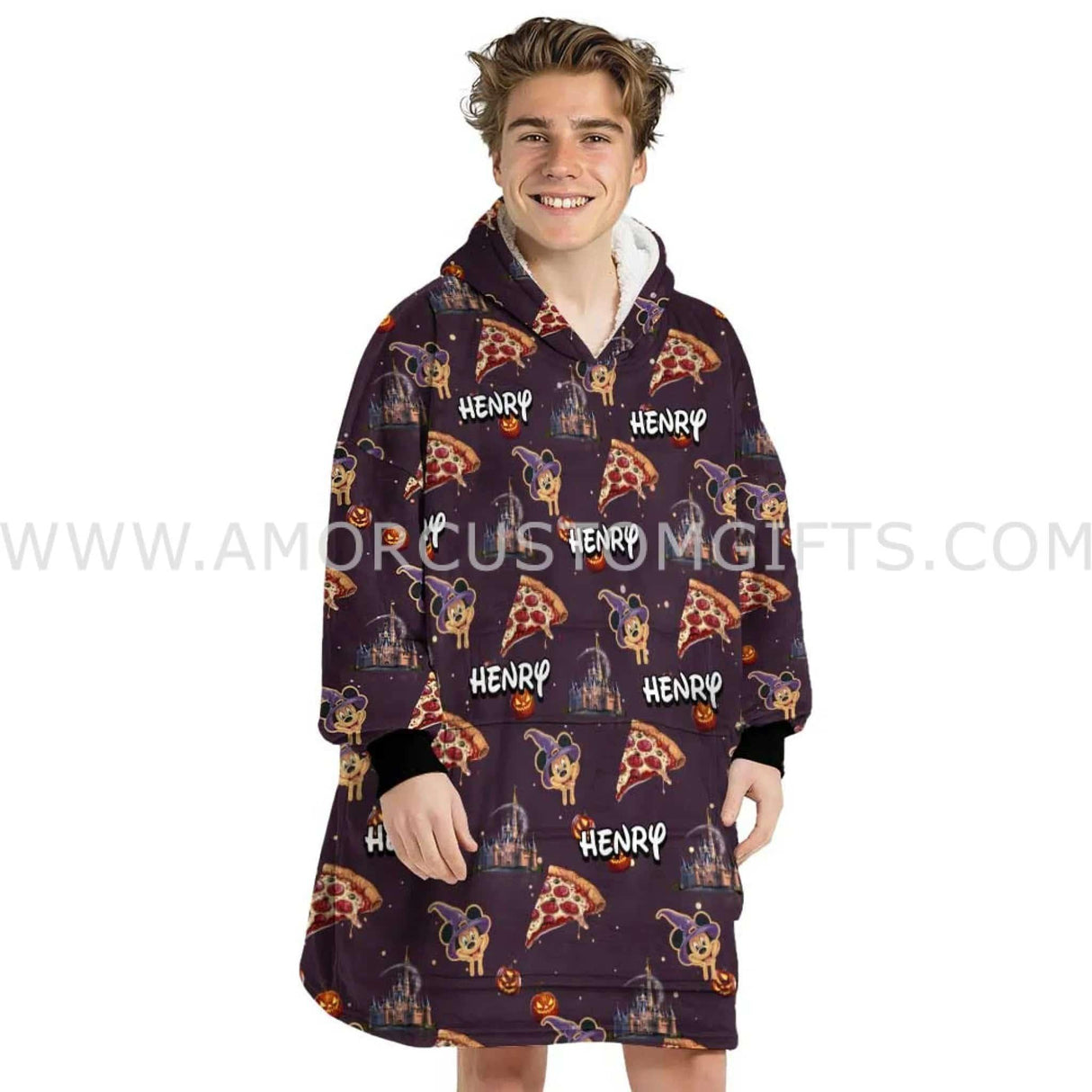 Personalized Magic Mouse Pizza Halloween Boy Snug Oversized Wearable Hoodie Blanket