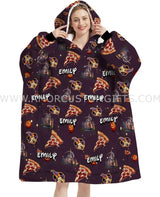 Personalized Magic Mouse Pizza Halloween Girl Snug Oversized Wearable Hoodie Blanket