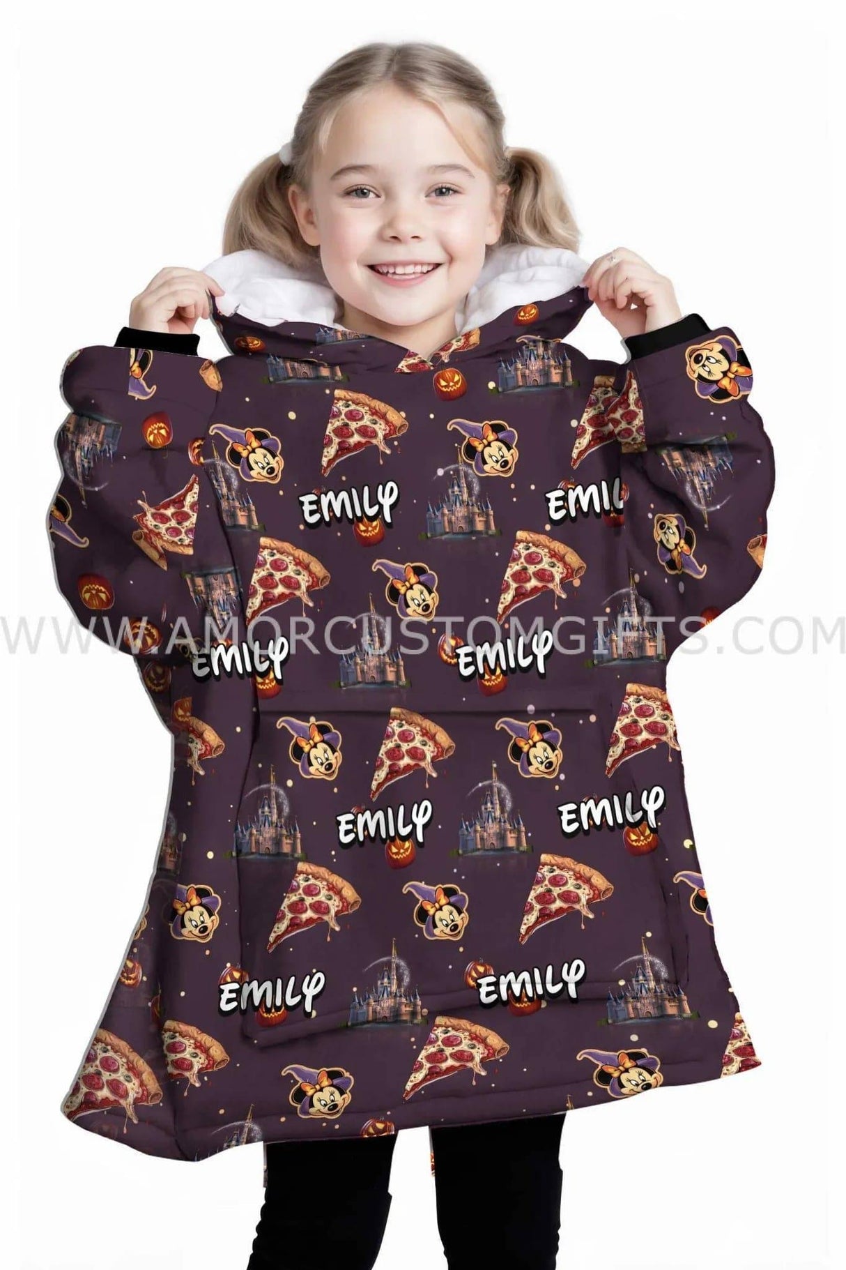 Personalized Magic Mouse Pizza Halloween Girl Snug Oversized Wearable Hoodie Blanket