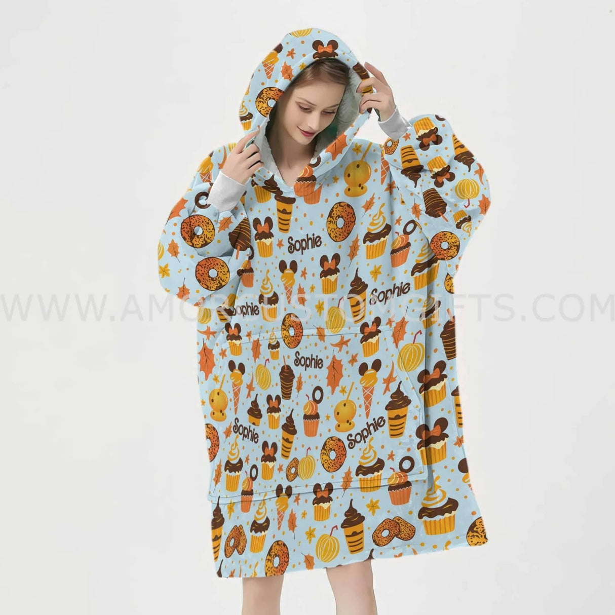 Personalized Magic World Fall Halloween Cupcake Snug Oversized Wearable Hoodie Blanket