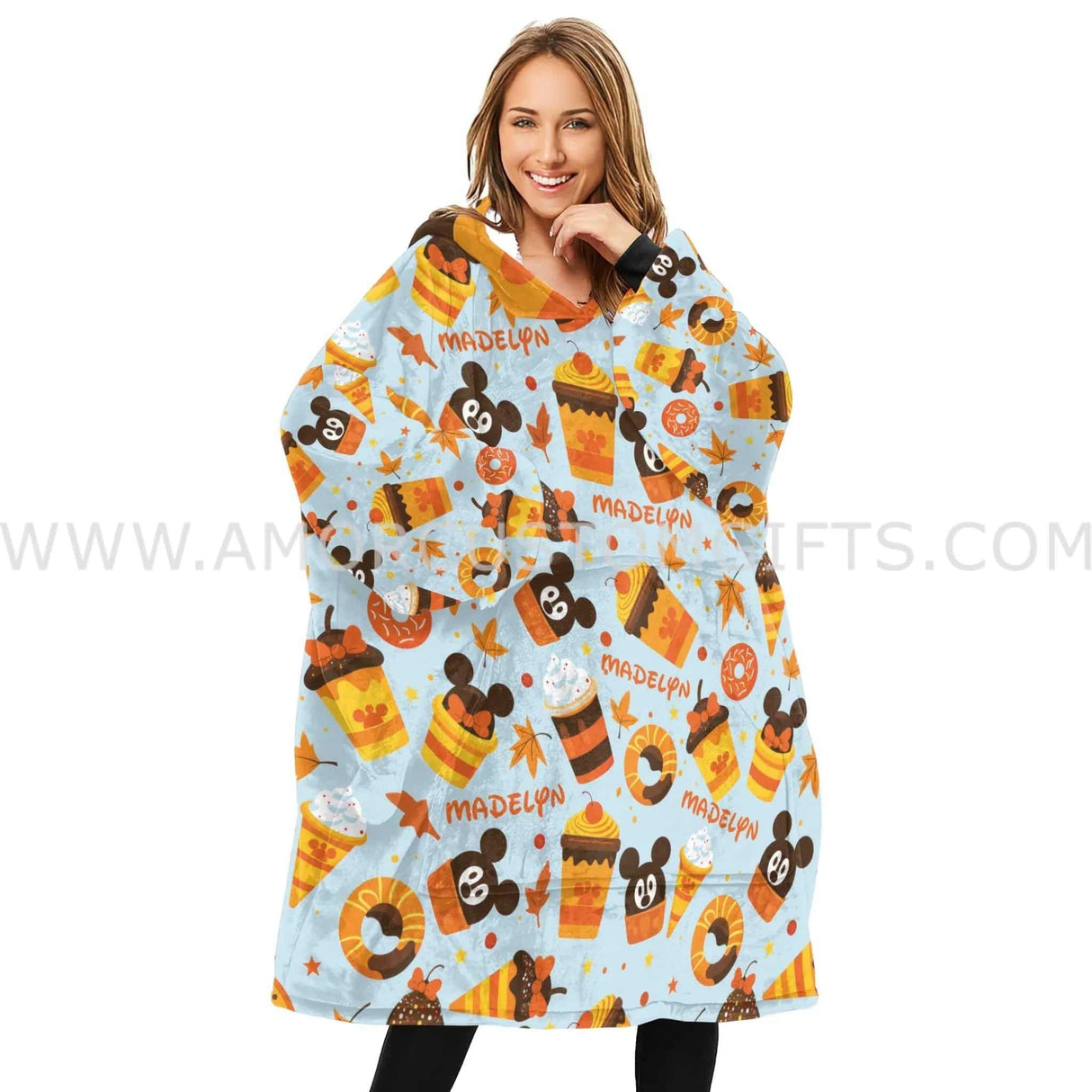 Personalized Magic World Fall Halloween Food Snug Oversized Wearable Hoodie Blanket