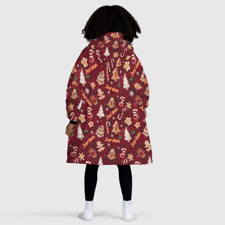 Personalized Maroon Christmas Cookies Snug Oversized Wearable Hoodie Blanket