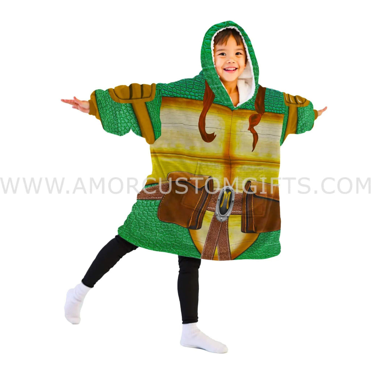 Personalized Michelangelo TMNT Mike Mikey Ninja Turtle Snug Oversized Wearable Hoodie Blanket