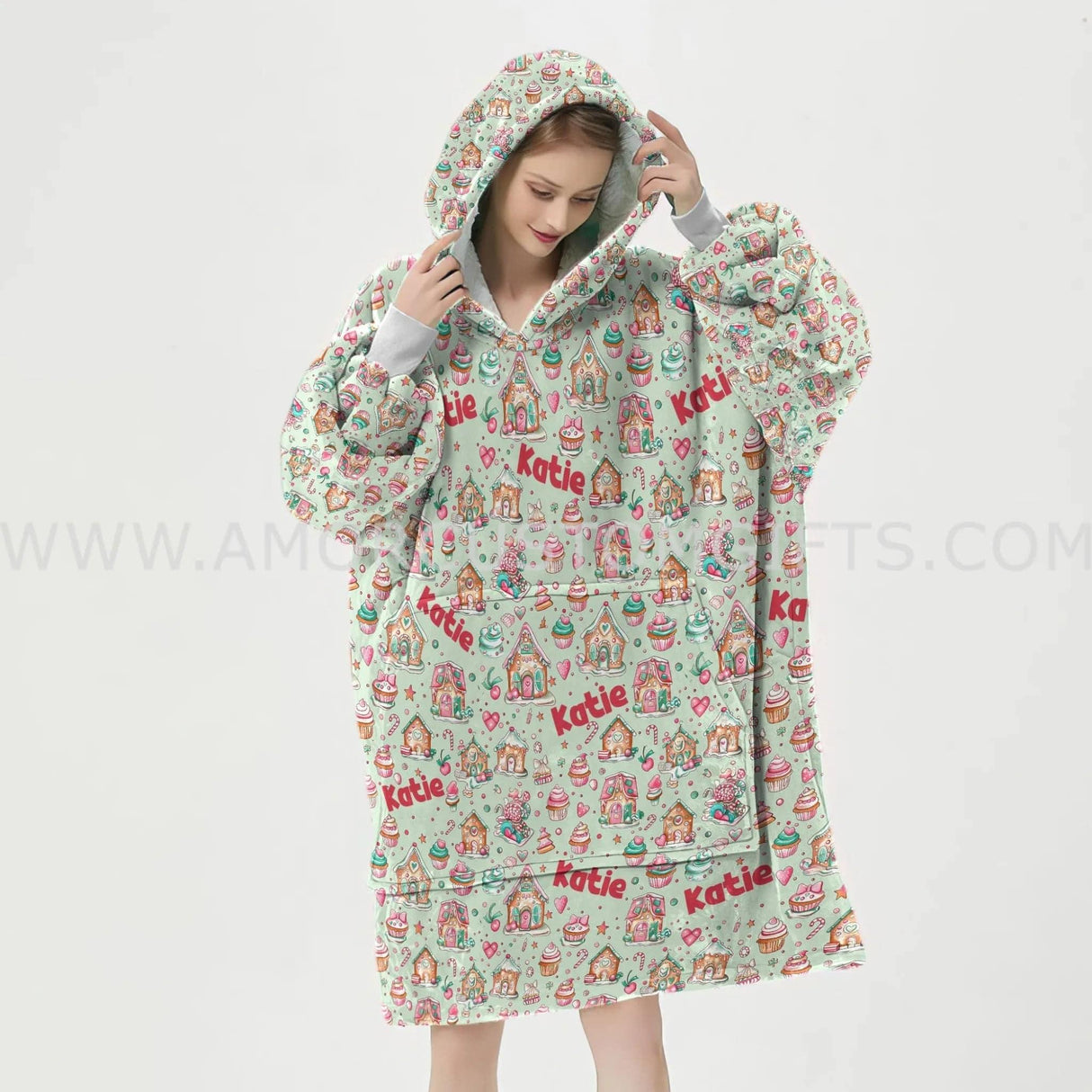 Personalized Mint Candy Cupcake Sweet Xmas Snug Oversized Wearable Hoodie Blanket