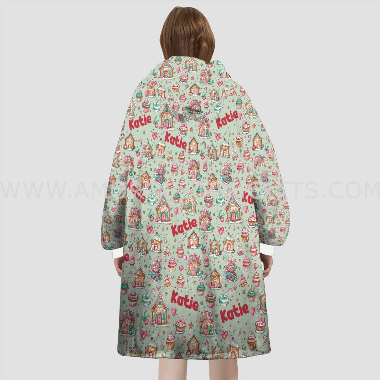 Personalized Mint Candy Cupcake Sweet Xmas Snug Oversized Wearable Hoodie Blanket